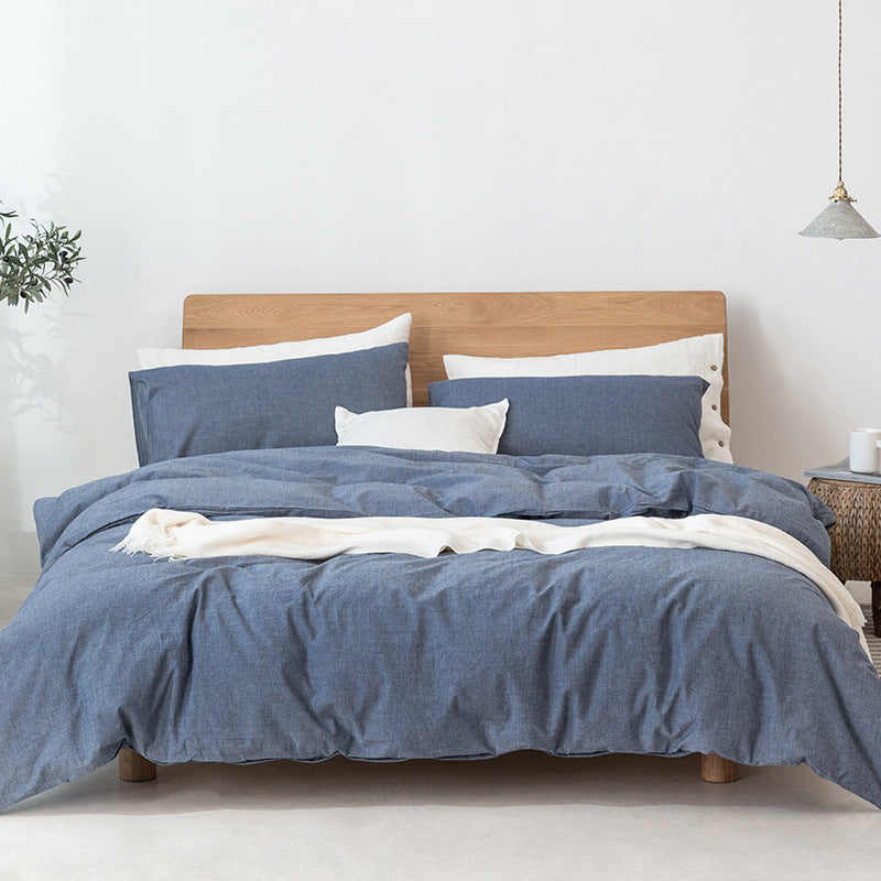Dark gray Japanese minimalist cotton duvet cover set with breathable pre-washed fabric for serene sleep
