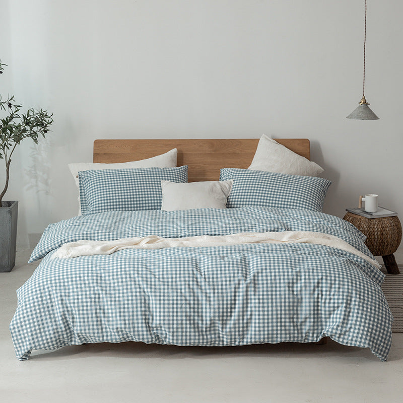 Dark gray Japanese minimalist cotton duvet cover set with breathable pre-washed weave for serene sleep