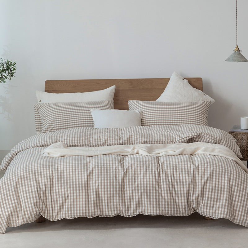 Dark gray Japanese minimalist cotton duvet cover set, breathable pre-washed fabric for serene sleep