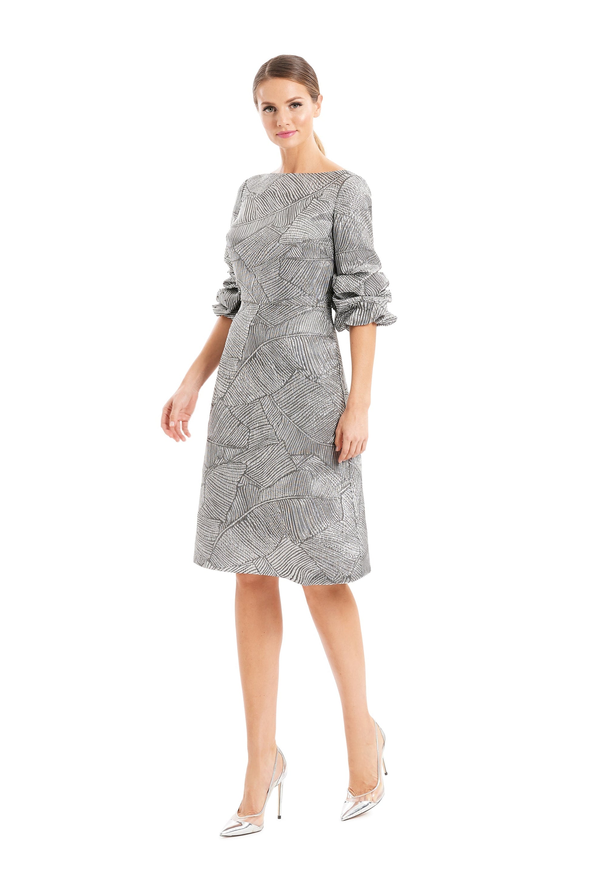 Alexander Daymor 1654F22 metallic brocade A-line knee-length beaded cocktail dress for elegant evenings