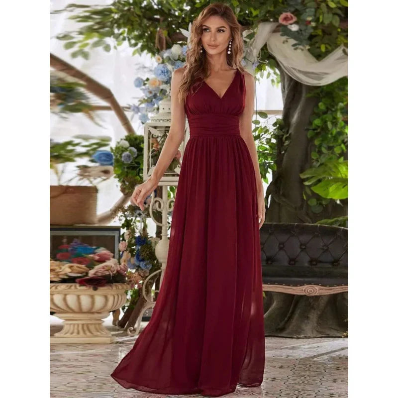 Zahraa women's sleeveless long dress elegant V-neck silhouette timeless chic versatile style