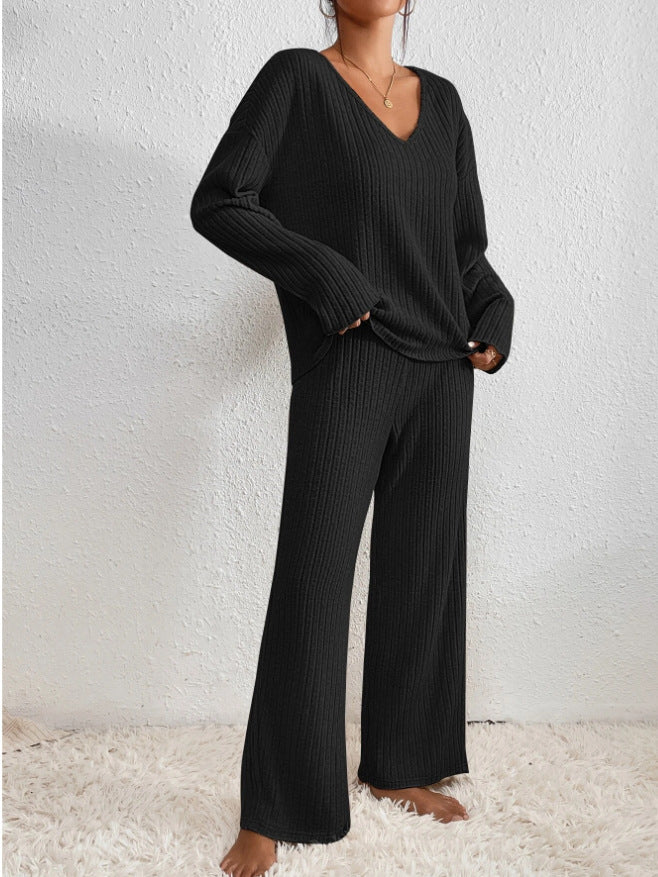 Women's ribbed knit lounge set soft relaxed fit cozy two-piece loungewear with subtle texture