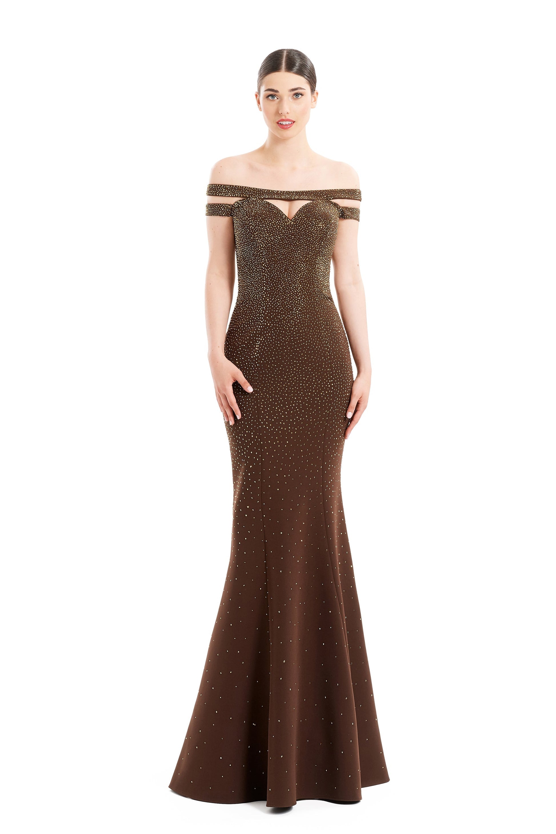 Alexander Daymor mermaid beaded evening gown sweetheart neckline sweep train cutout formal dress