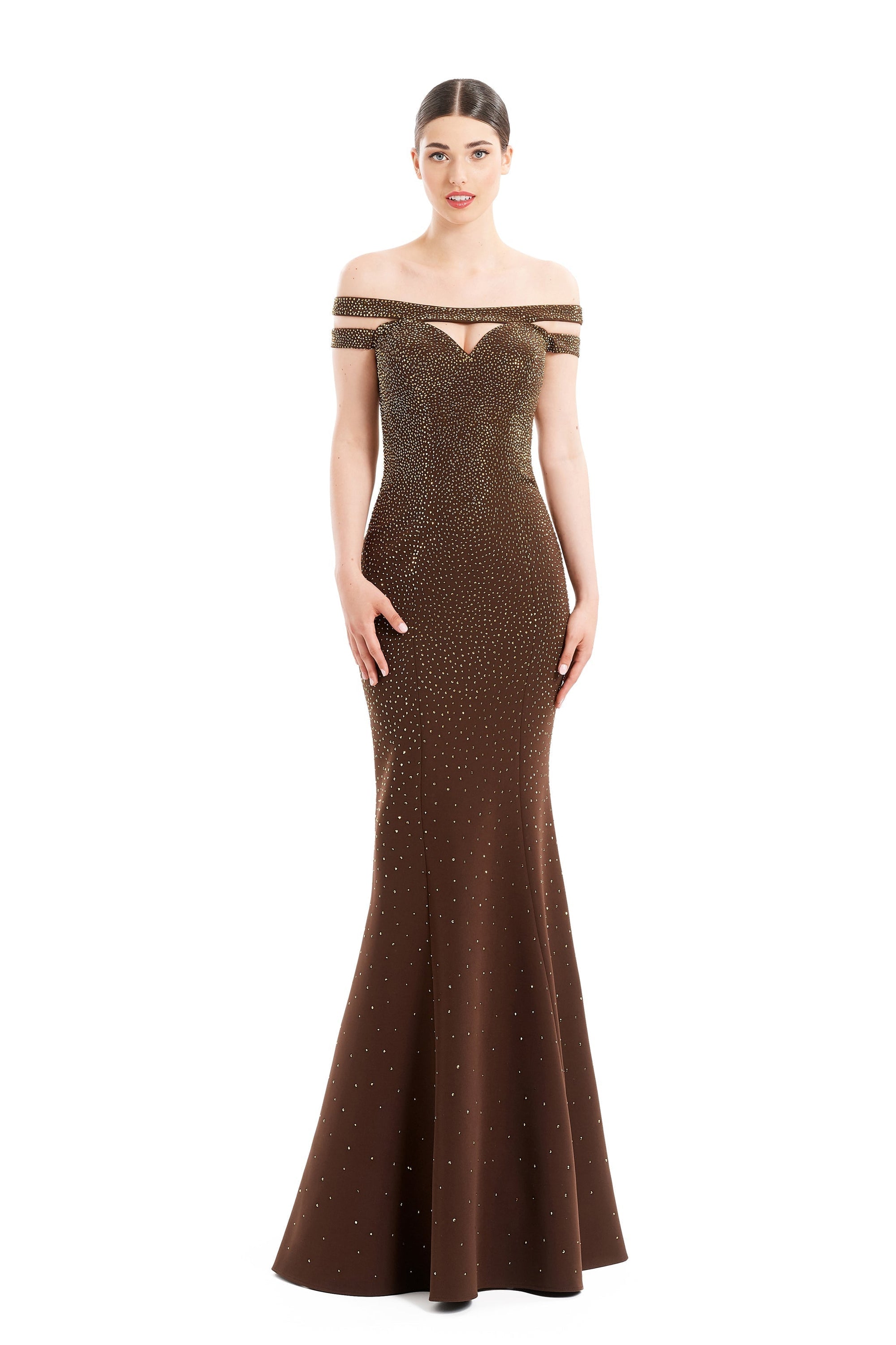 Alexander Daymor mermaid beaded evening gown sweetheart neckline sweep train cutout formal dress