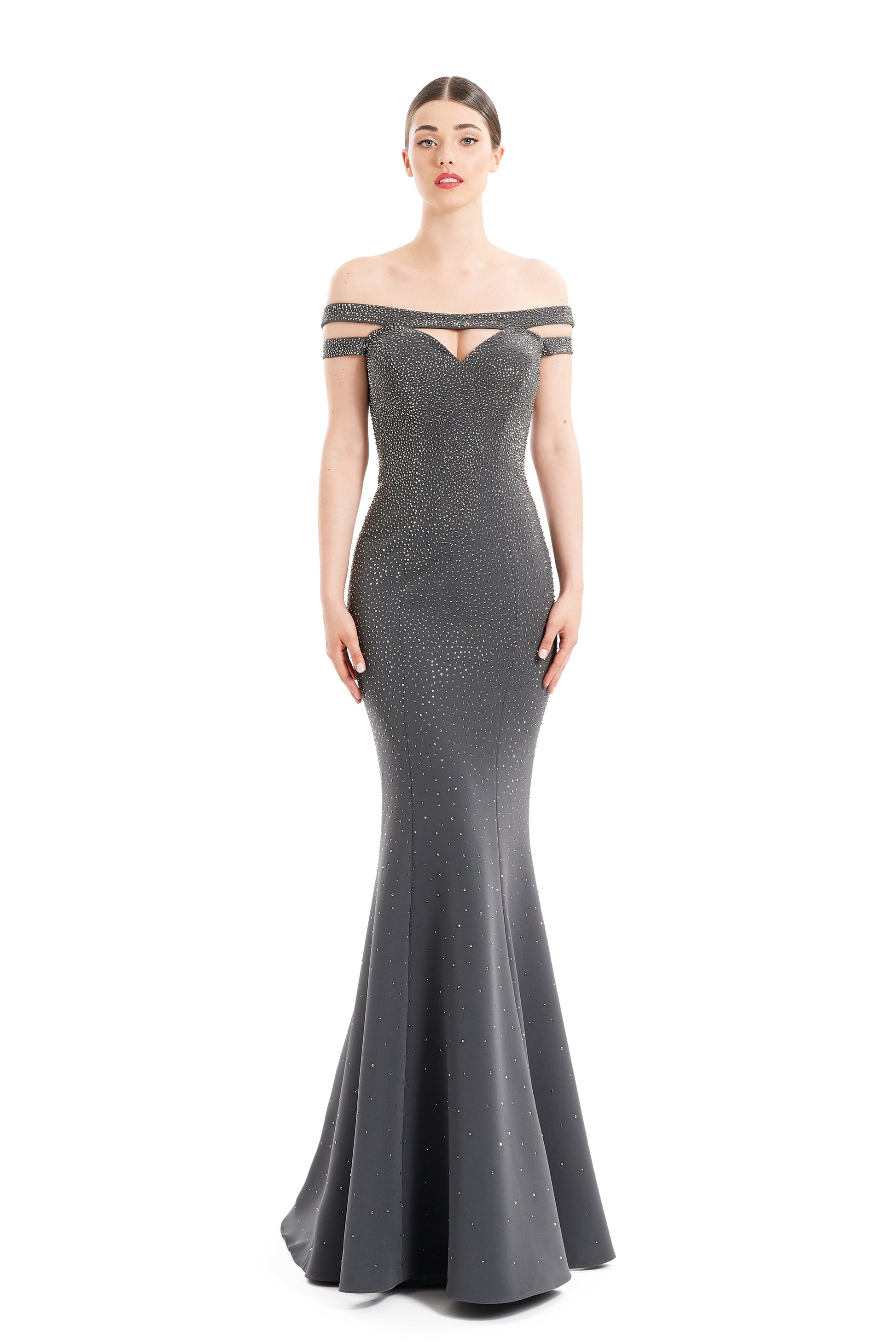 Beaded mermaid evening gown sweetheart neckline sweep train cutout detail formal dress