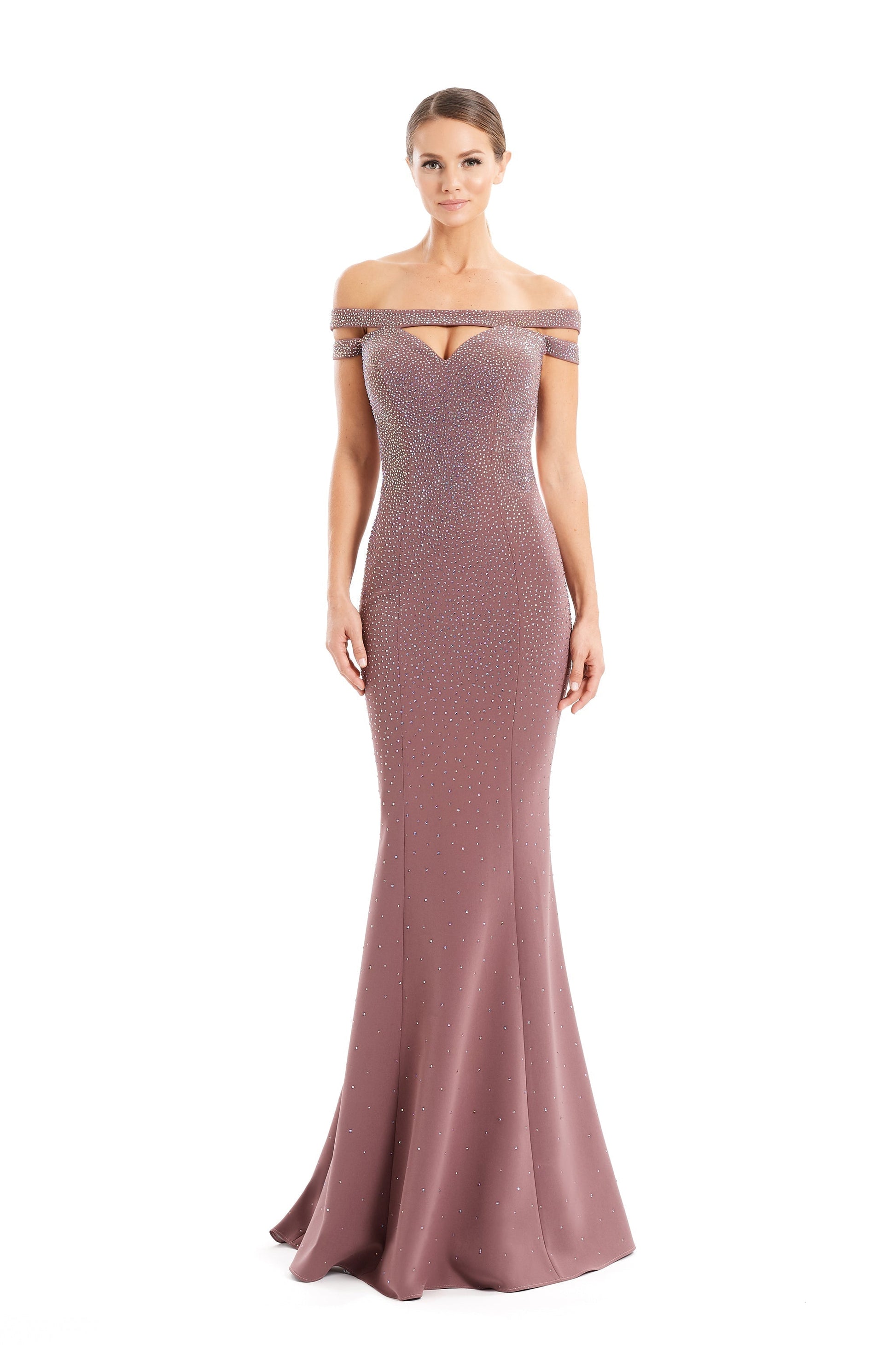 Alexander Daymor beaded mermaid evening gown sweetheart neckline cutouts sweep train formal dress