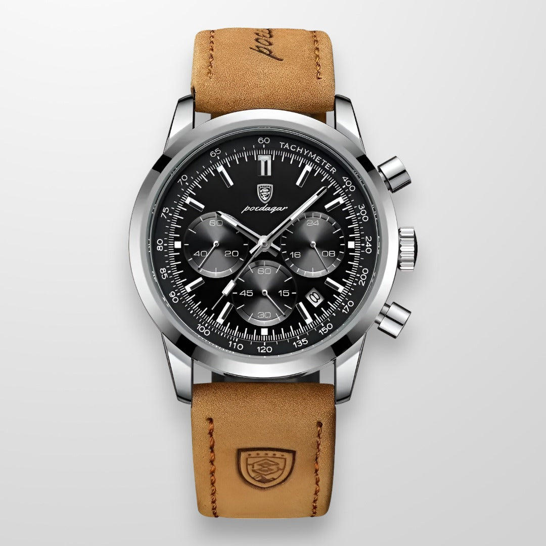 Leighton Prestige stainless steel dress watch with luminous hands, sleek silver modern dial