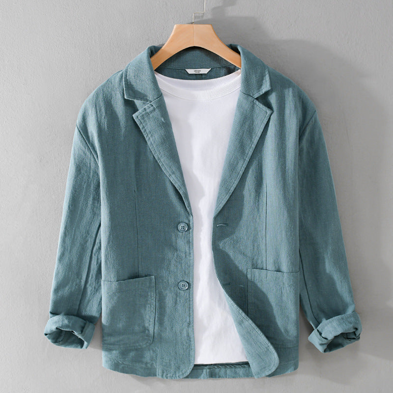 Men's casual relaxed-fit jacket in neutral tone with notched collar for modern everyday versatility