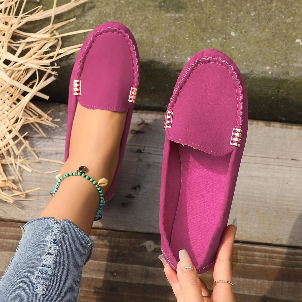 Harper women's denim slip-on flats with cushioned insole and anti-slip sole for all-day comfort