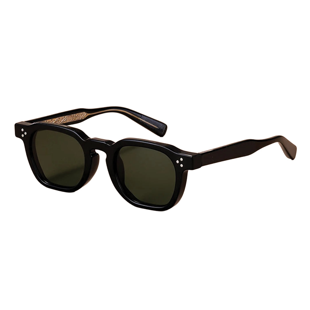 Montaro polygon frame polarized sunglasses UV400 protection engraved temples rivet accents acetate