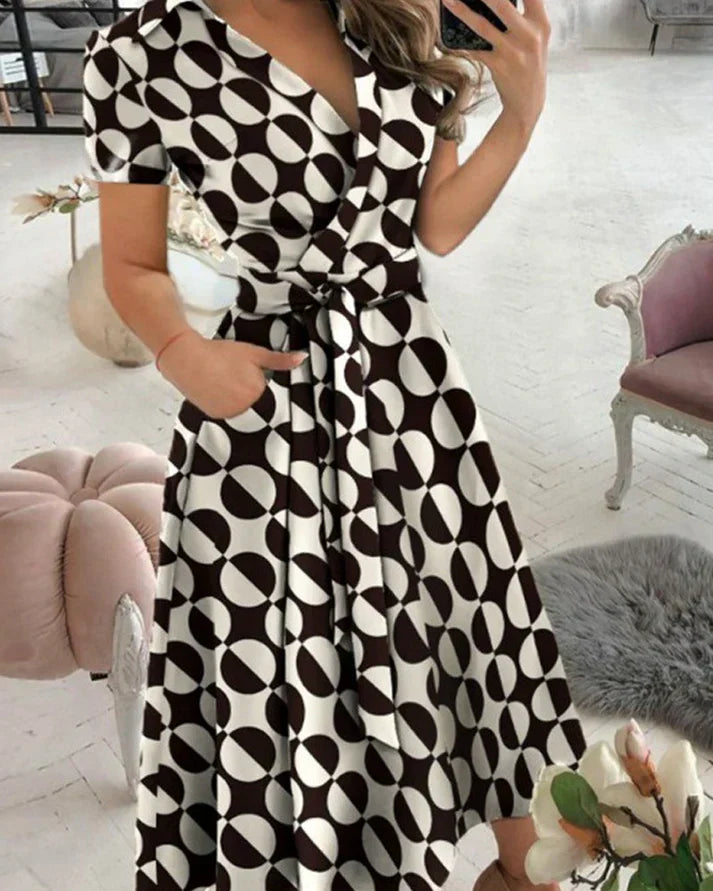 Kyra women's elegant midi dress V-neck silhouette versatile everyday premium chic feminine style