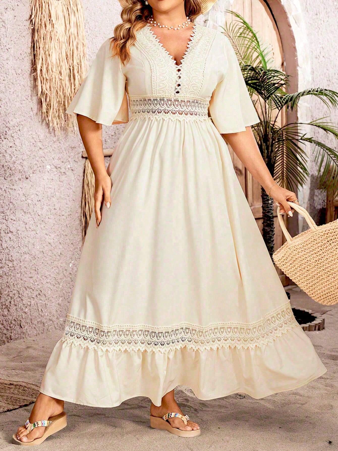 Plus size trapeze dress breathable cotton blend A-line cut breezy beach style curvy comfort