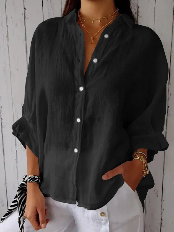 Women's loose fit lightweight linen casual shirt breezy summer top with relaxed silhouette