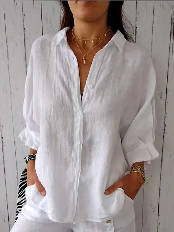 Women's loose fit linen casual shirt lightweight breezy summer top relaxed silhouette