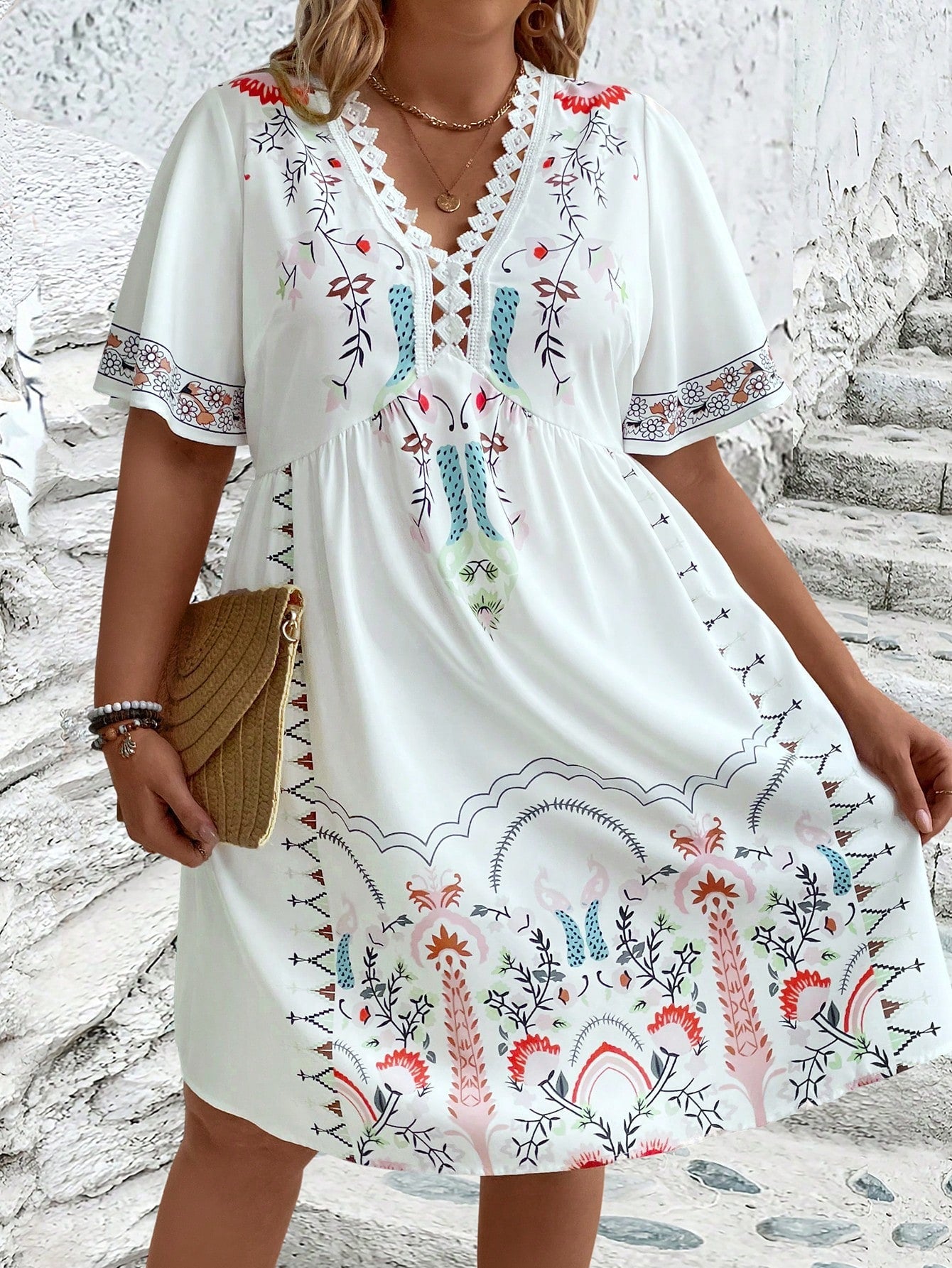 Plus size boho midi dress flattering curvy fit with free-spirited everyday style