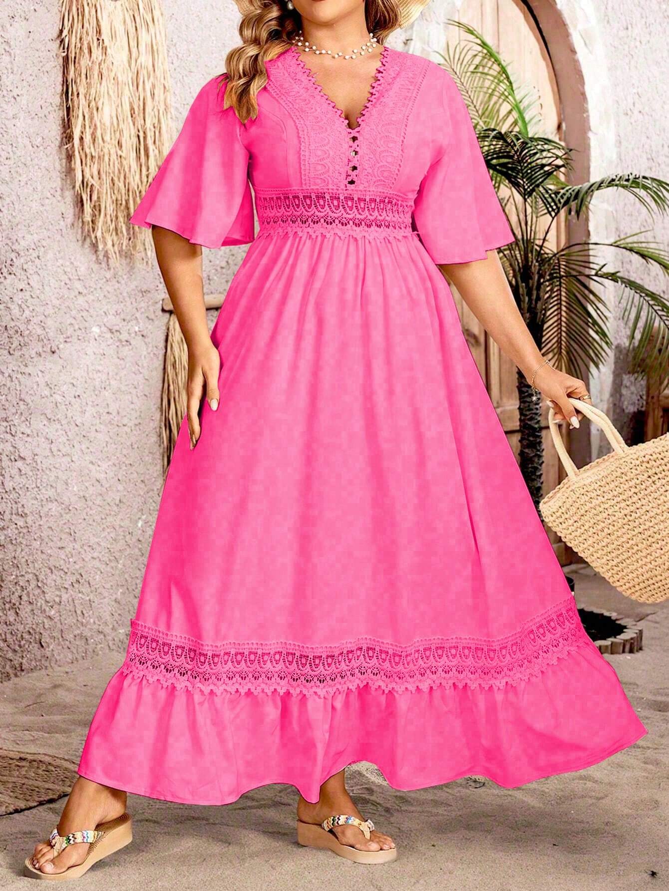 Plus size trapeze dress breathable cotton blend A-line silhouette effortless beachwear curvy comfort