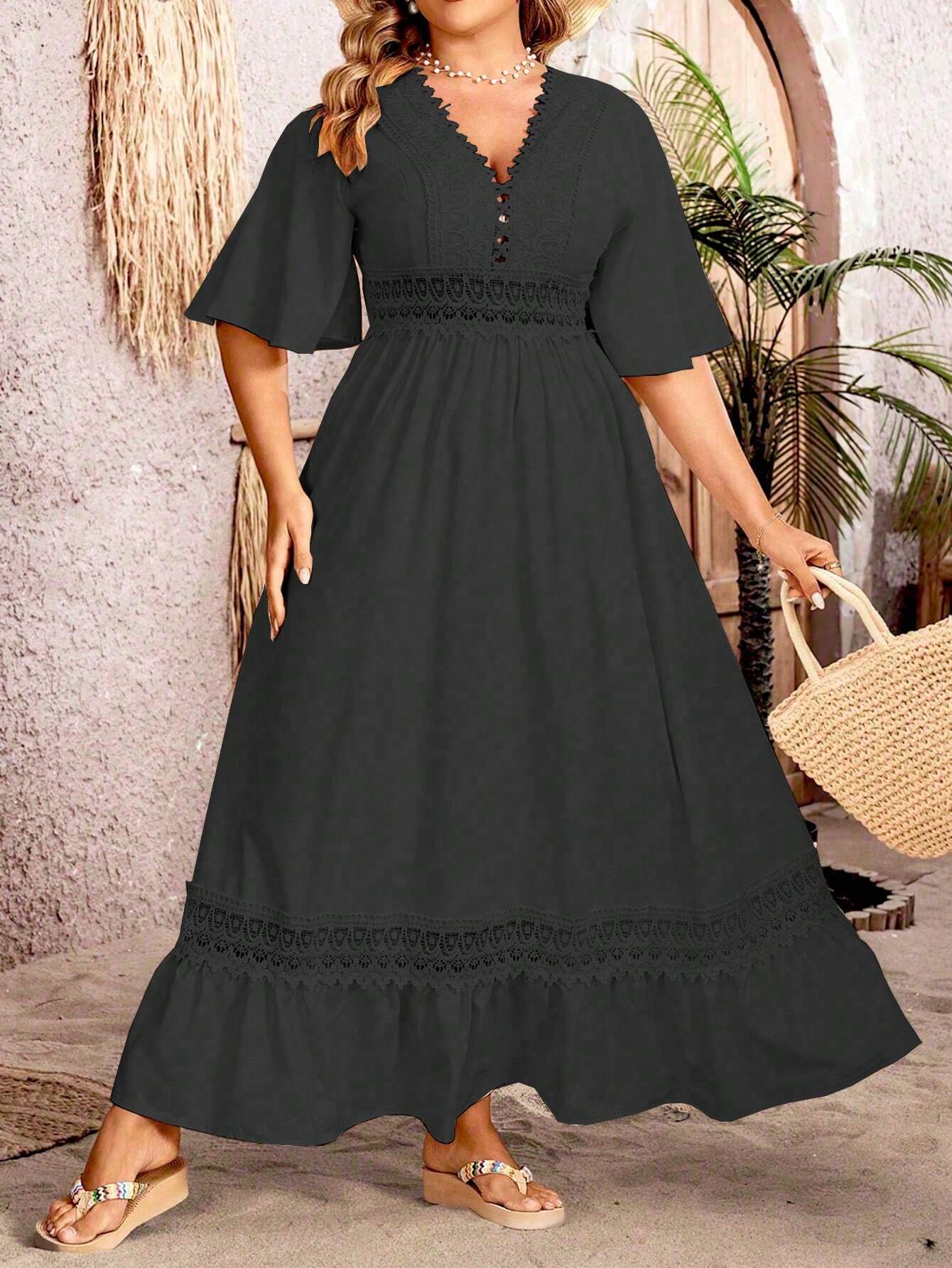 Plus size trapeze dress breathable cotton blend A-line silhouette effortless beach style curvy comfort