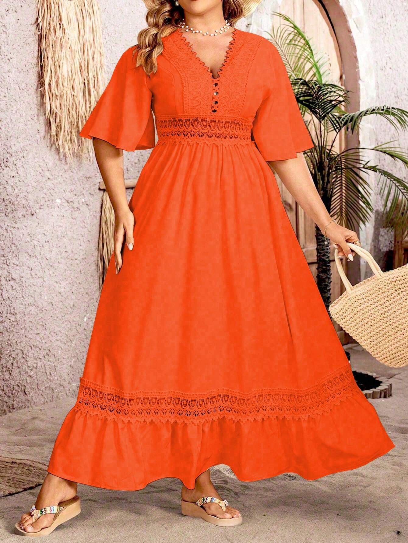 Plus size trapeze dress cotton blend A-line silhouette breathable beachwear for curvy women