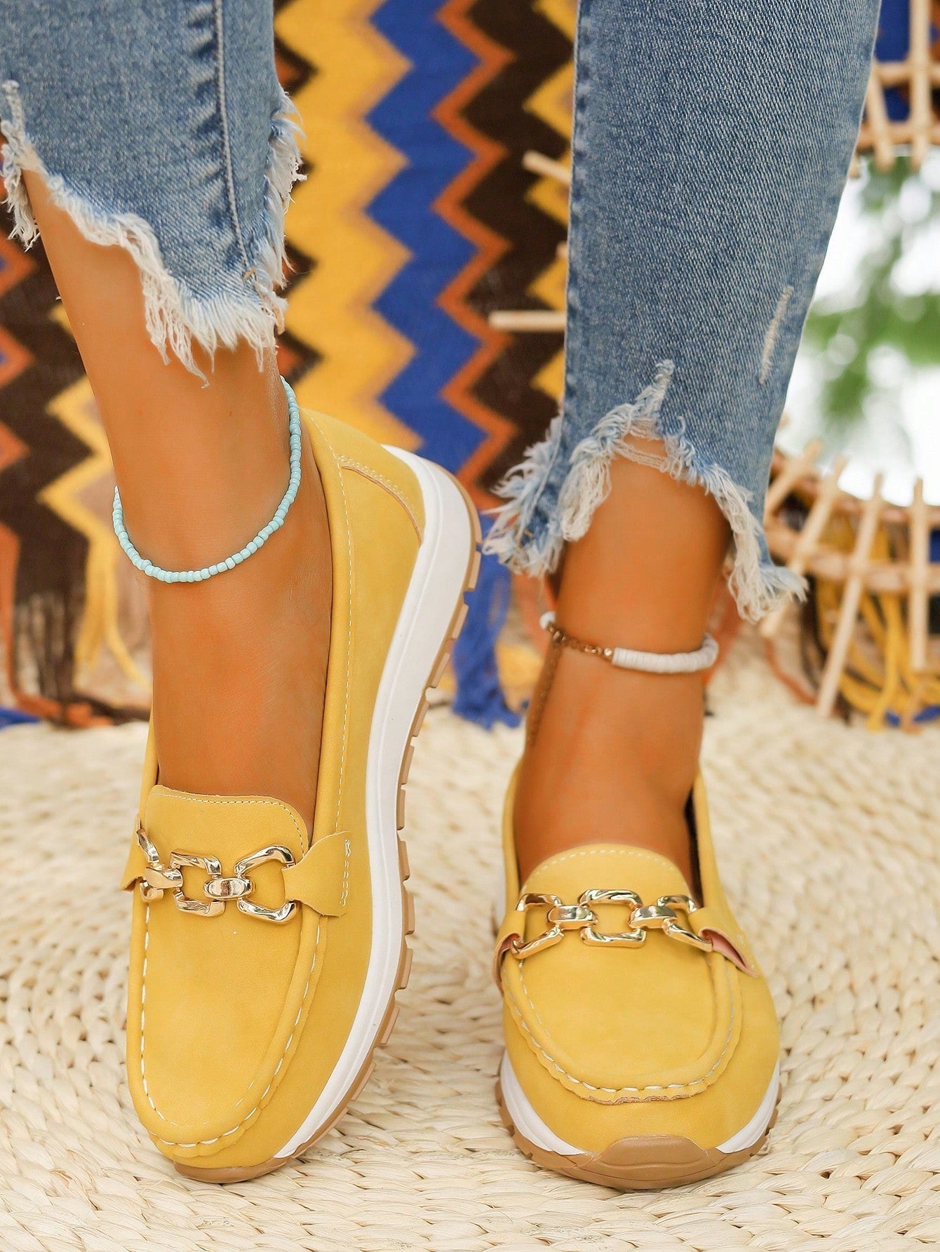 Women's suede platform loafers with buckle detail, moc toe, orthopedic support, slip-on comfort style