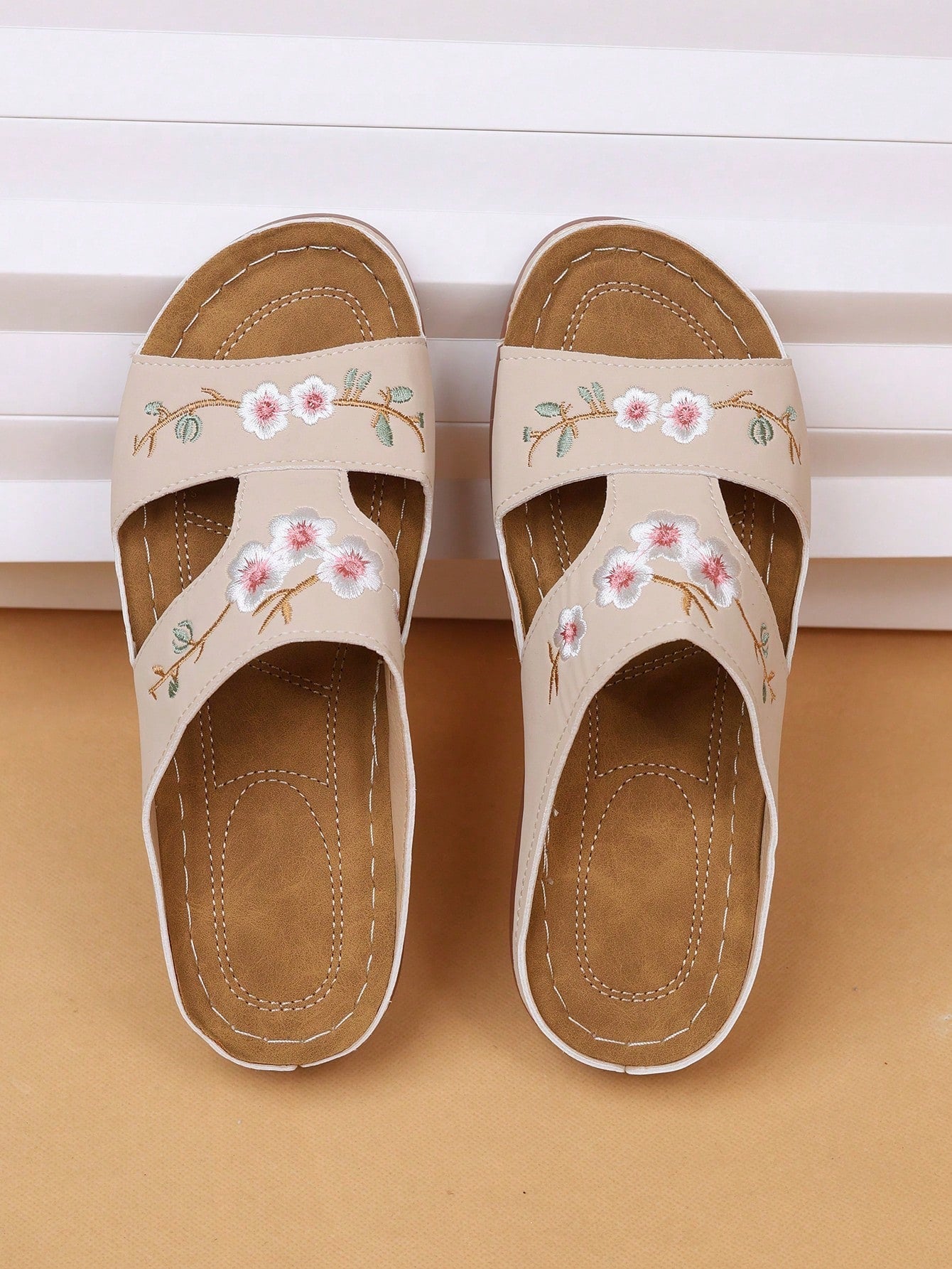 Nina floral embroidered platform sandals women open-toe vegan leather breathable slip-on casual