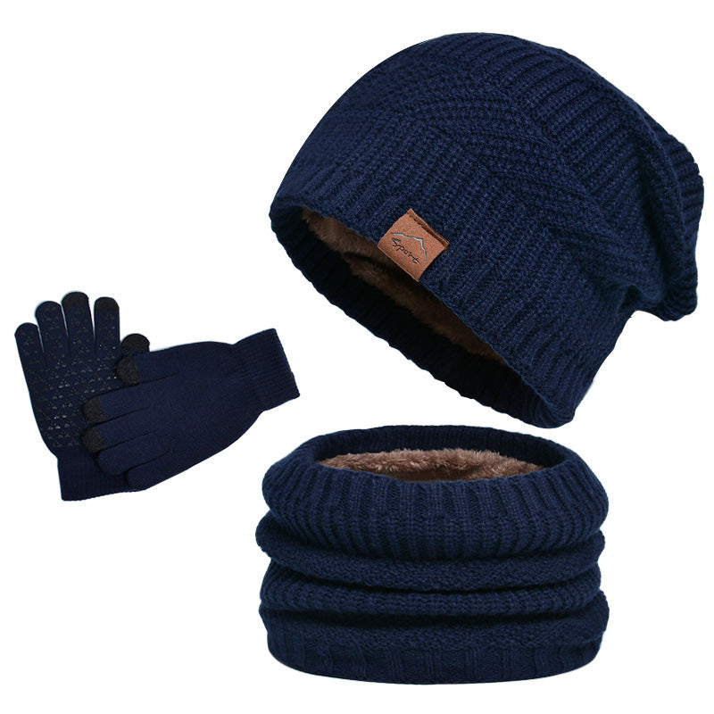 Men's winter plush 3-piece set hat scarf gloves cozy soft fabric cold weather warmth