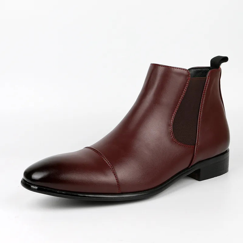 Men's black leather Chelsea boots cap toe design elastic gusset cushioned insole smart casual style