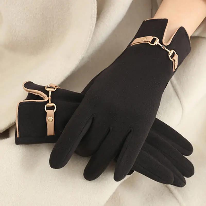Olivia black windproof touchscreen gloves cold weather buckle detail cozy warm interior