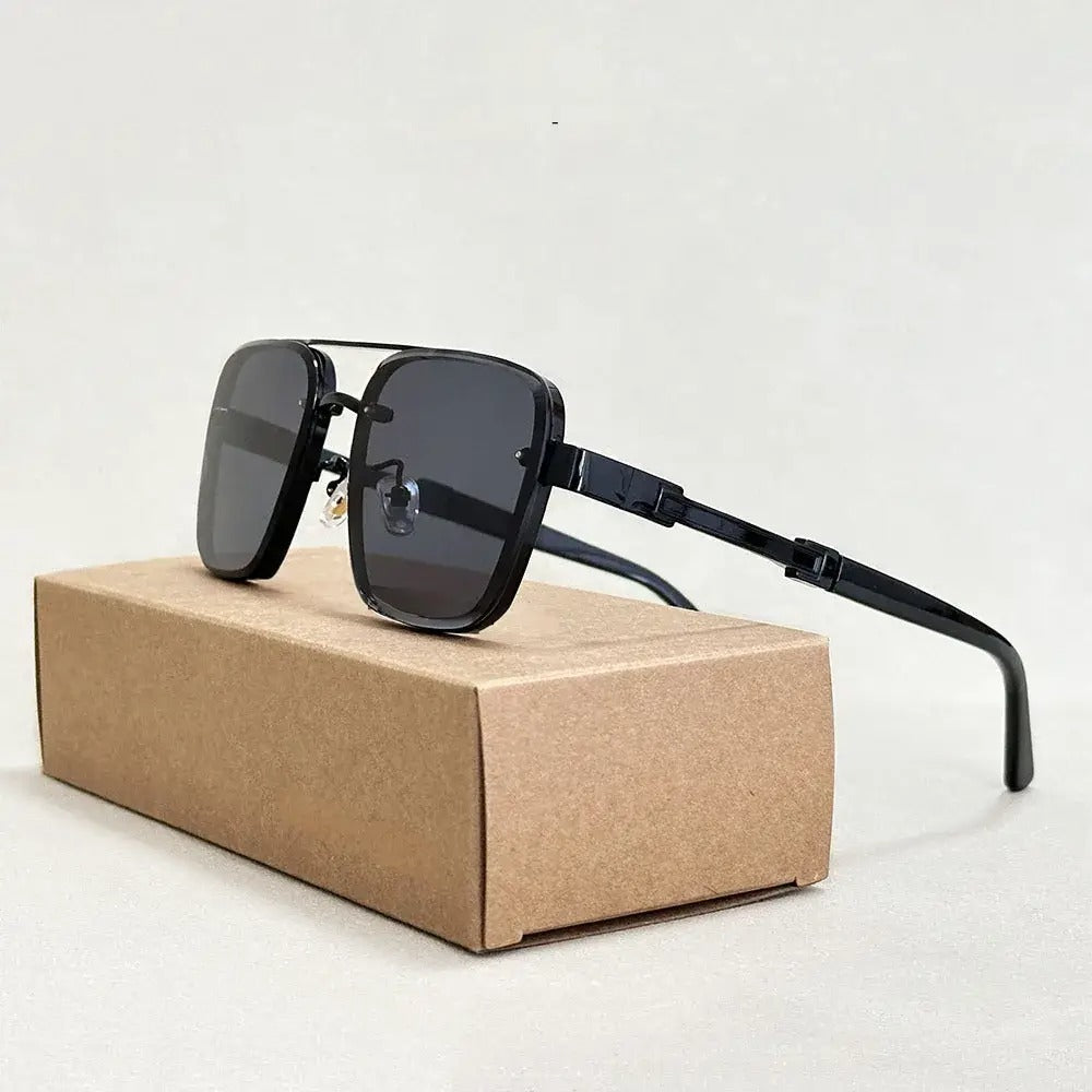 Bold square aviator sunglasses with gradient lenses and gold detailing, UV400 protection