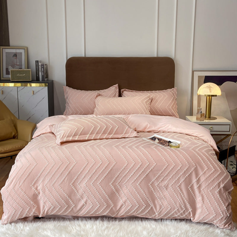 White tufted chevron microfiber bedding set with textured duvet cover for modern bedrooms
