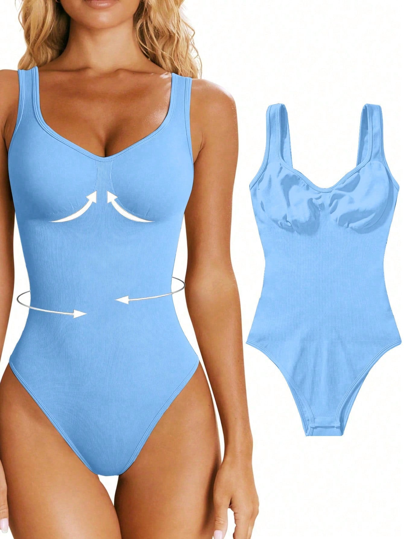 Nude seamless shaping bodysuit wide straps removable padding slim fit sculpted silhouette