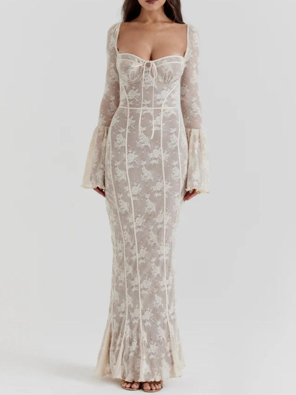 Delilah Vintage Cream Lace Maxi Dress For Elegant Evening Wear With Bo