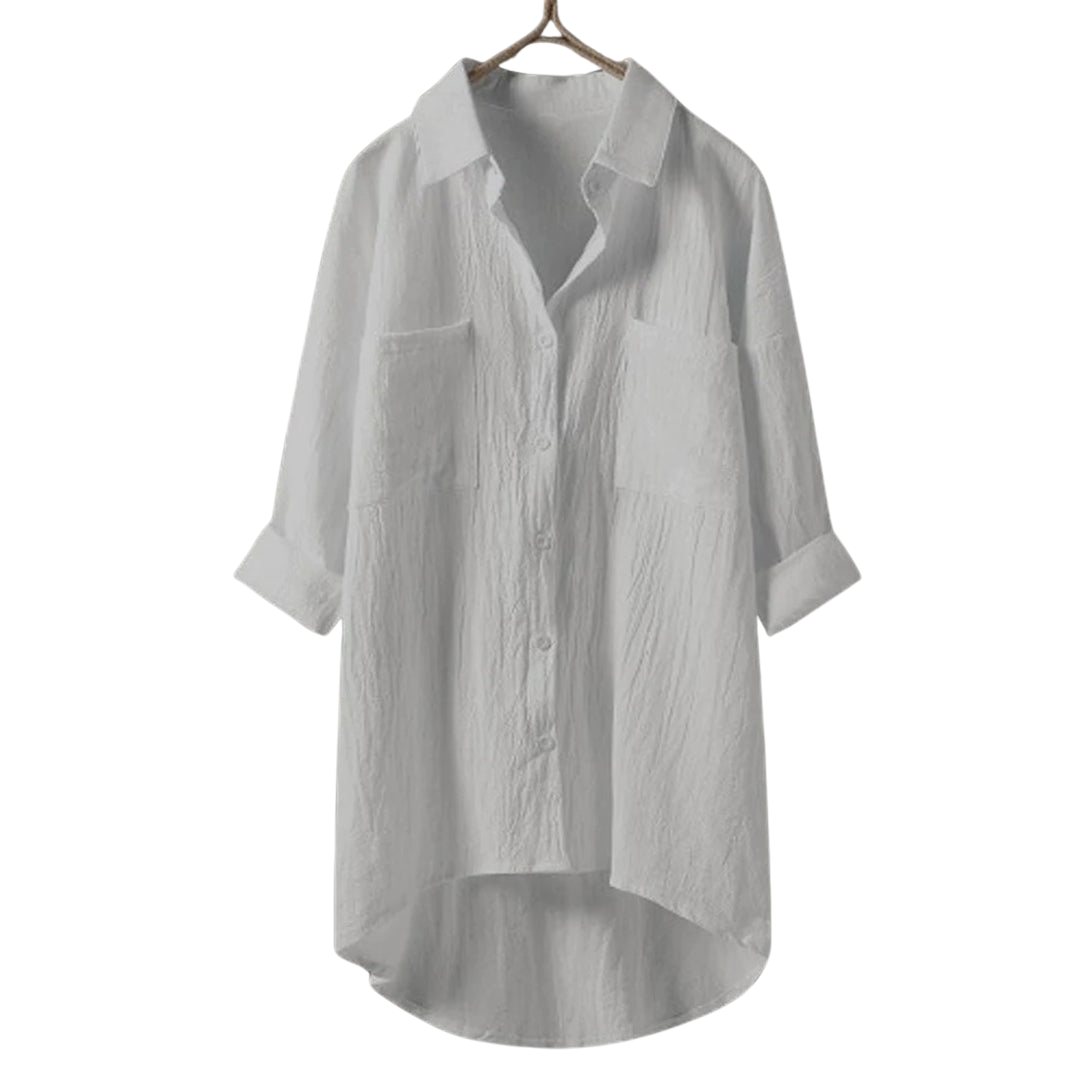 Women's white classic cotton button-down shirt with elegant tailored cut for office and casual wear