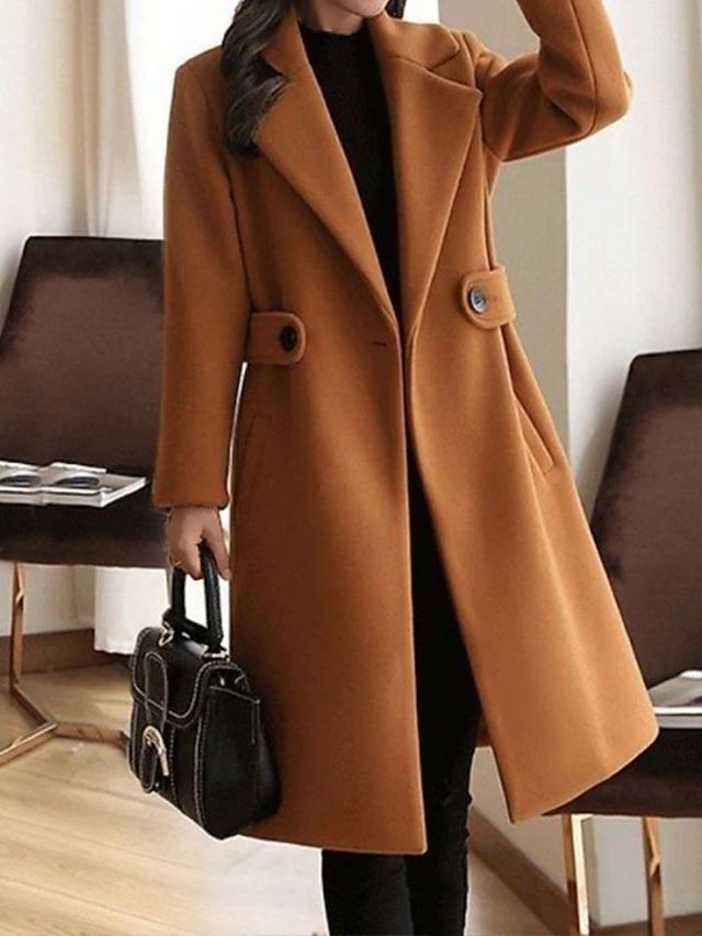 Women's slim fit wool coat in elegant formal style with tailored silhouette for cold weather warmth