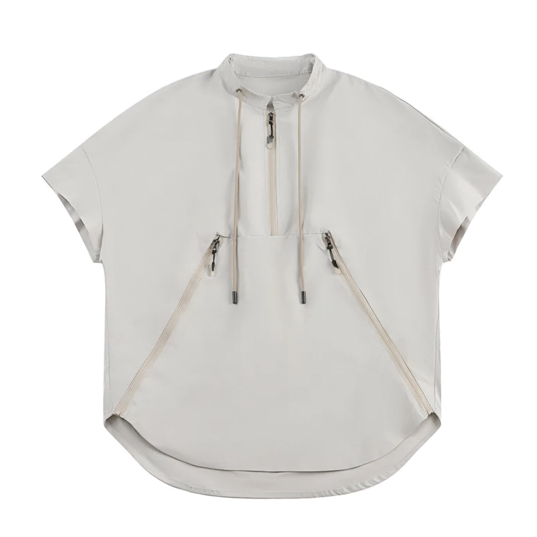 Zeroline unisex shell shirt breathable cotton blend half-zip drawstring collar relaxed fit short sleeve