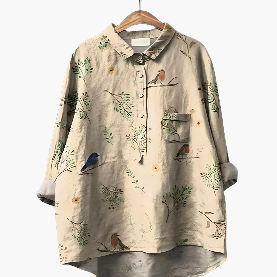 Women's floral print summer blouse lightweight fabric rolled-up long sleeves casual fit