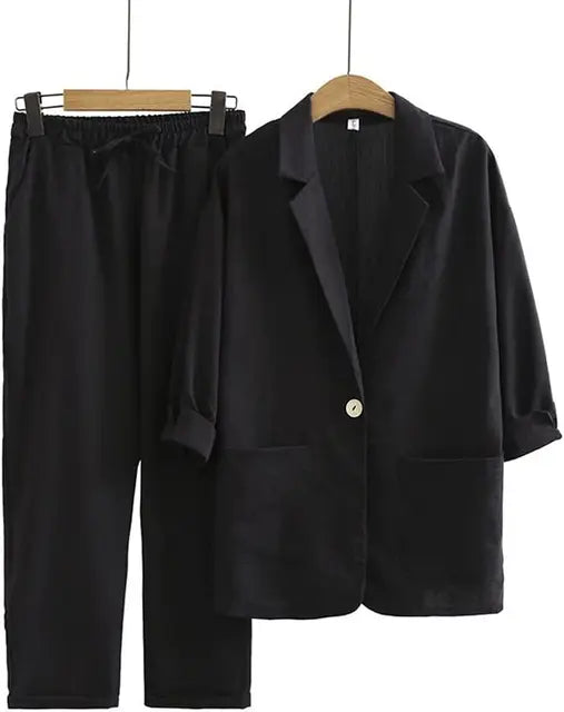 Women's fluid loose-cut matching set three-quarter sleeves lightweight summer chic silhouette