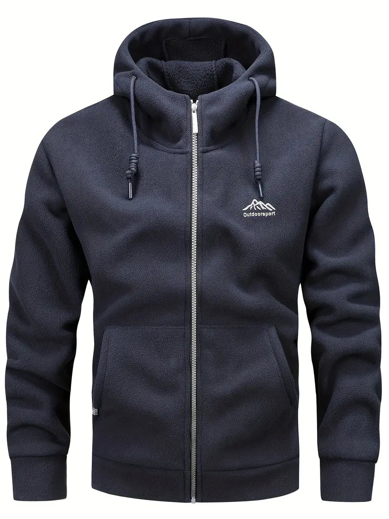 Men's ultra-warm hooded fleece jacket for outdoor cold weather, modern fit everyday comfort style