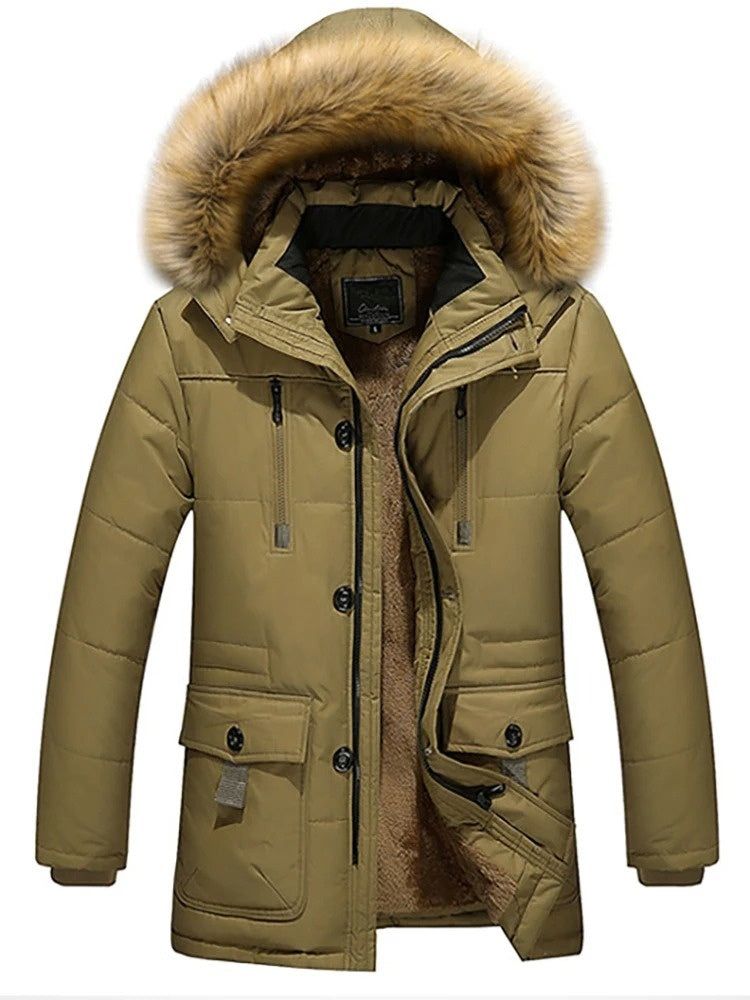 Alpine Ridge thermal parka, fleece-lined water-resistant windproof coat with sleek tailored silhouette