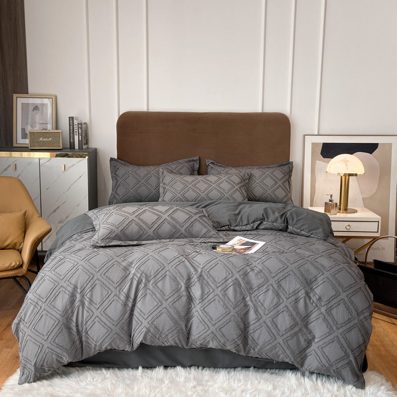 White tufted chevron microfiber bedding set with contemporary texture for modern bedroom comfort