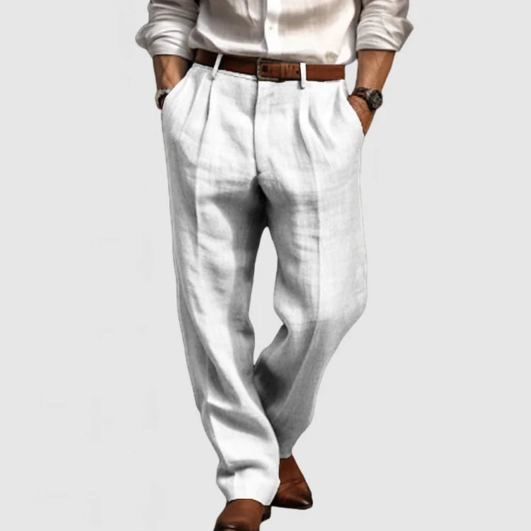 Adriano men's cotton linen straight-leg casual pants breathable fabric everyday comfort neutral tone