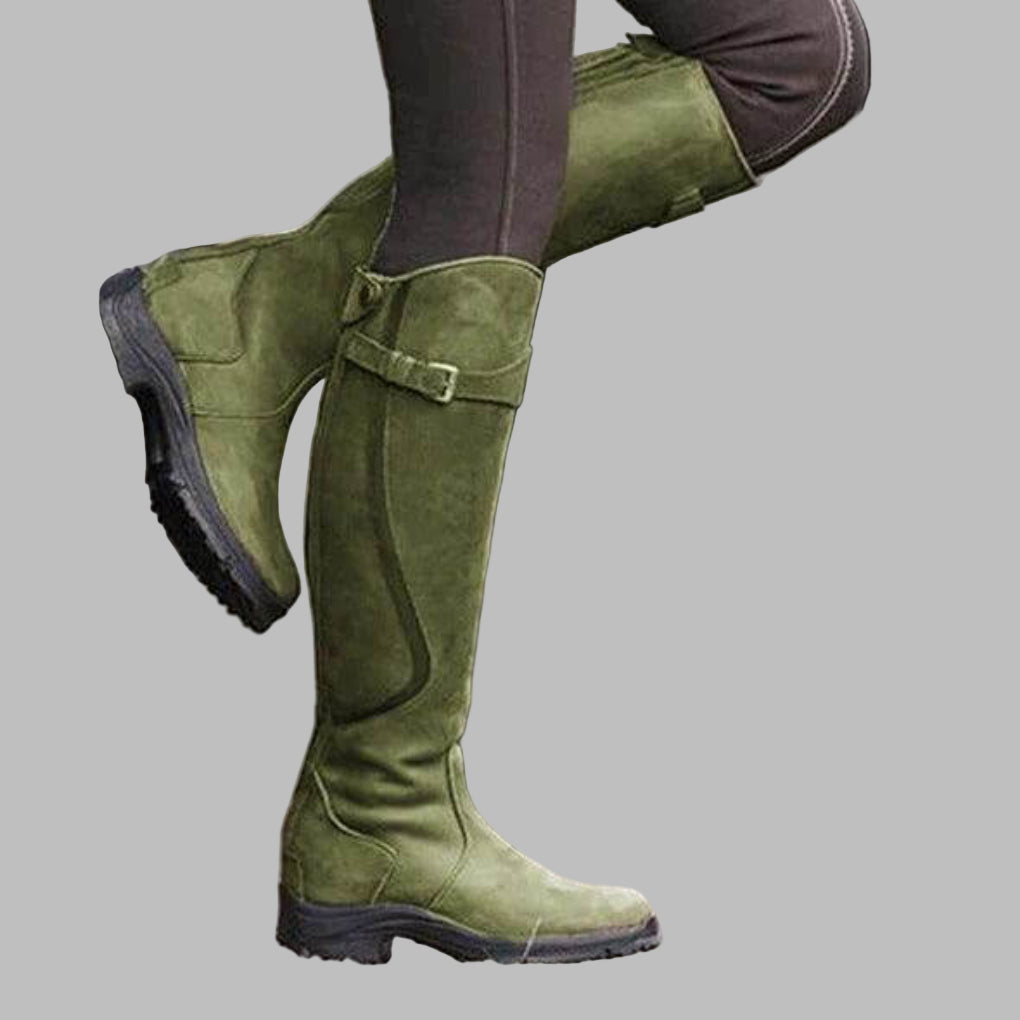 Women's brown leather hiking boots with adjustable ankle strap, trail-ready durable outdoor footwear