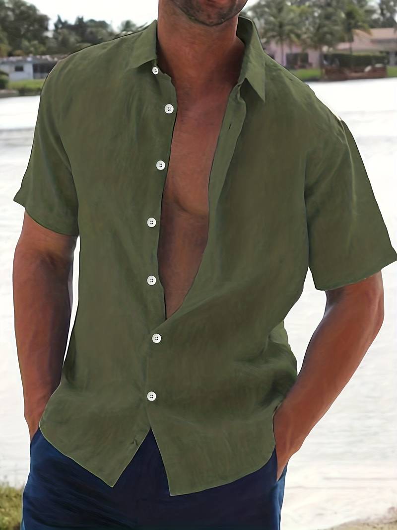 Men's casual short sleeve shirt spring style breathable lightweight everyday comfort classic fit