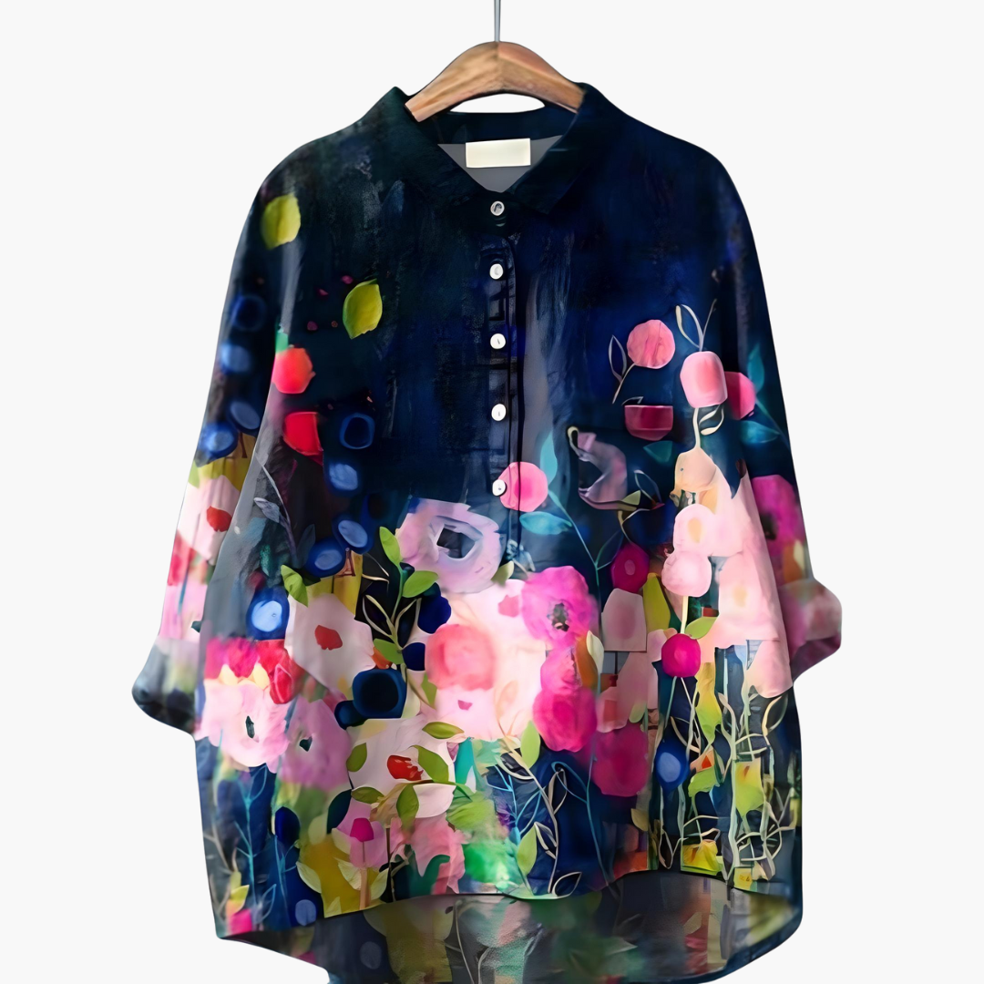 Women's floral print summer blouse lightweight fabric rolled-up long sleeves casual fit