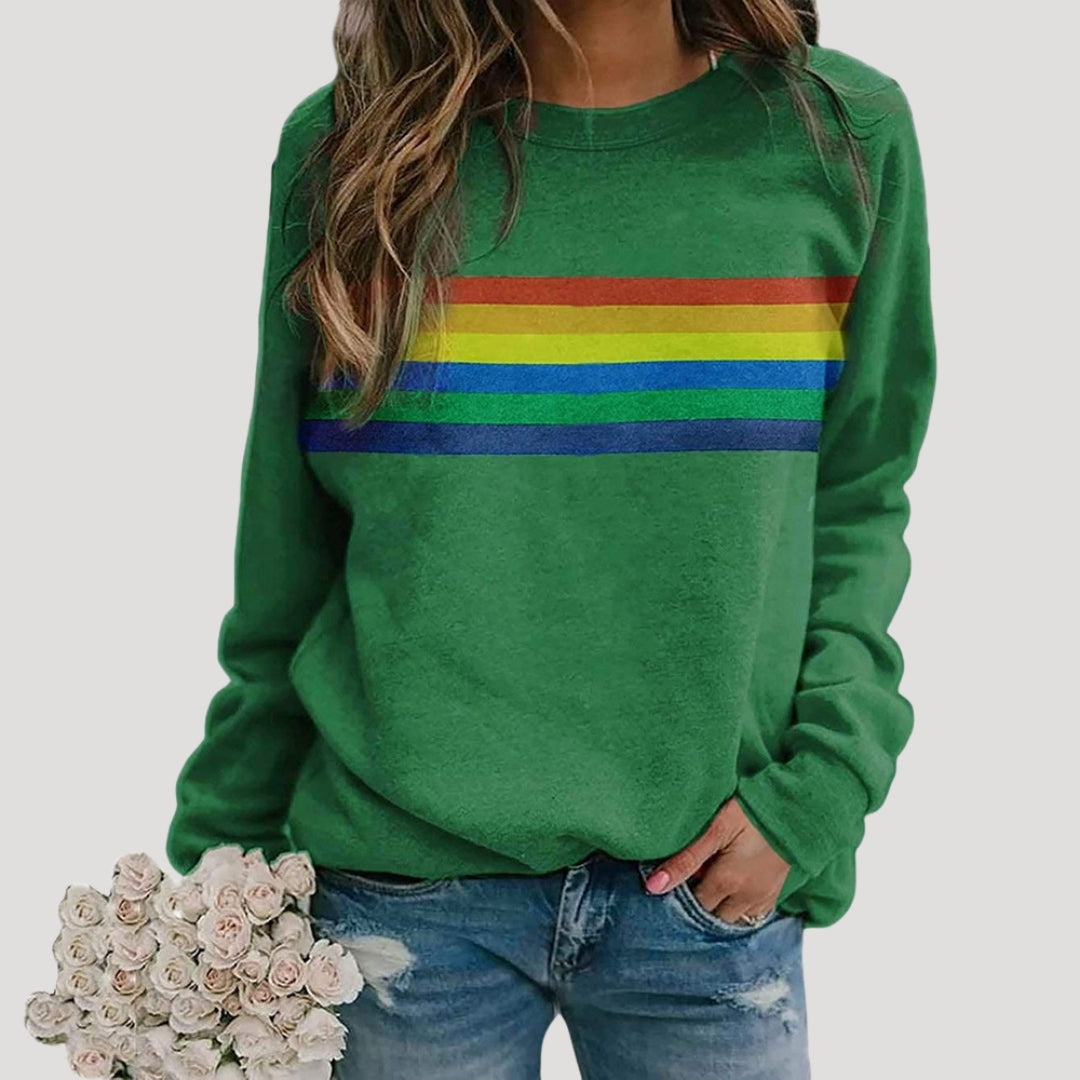 Women's rainbow stripe sweatshirt relaxed fit colorful spring casual pullover for everyday comfort