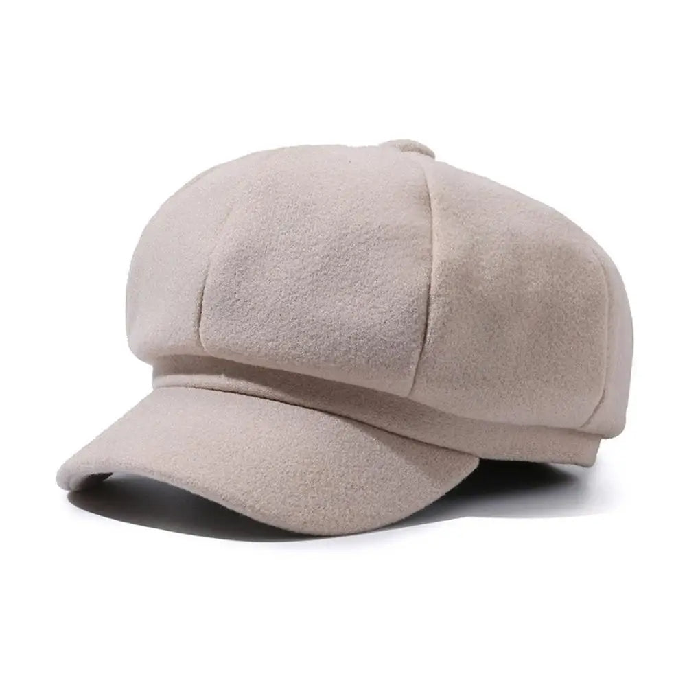 Women's wool newsboy cap structured fit brimmed classic casual style polished silhouette everyday wear