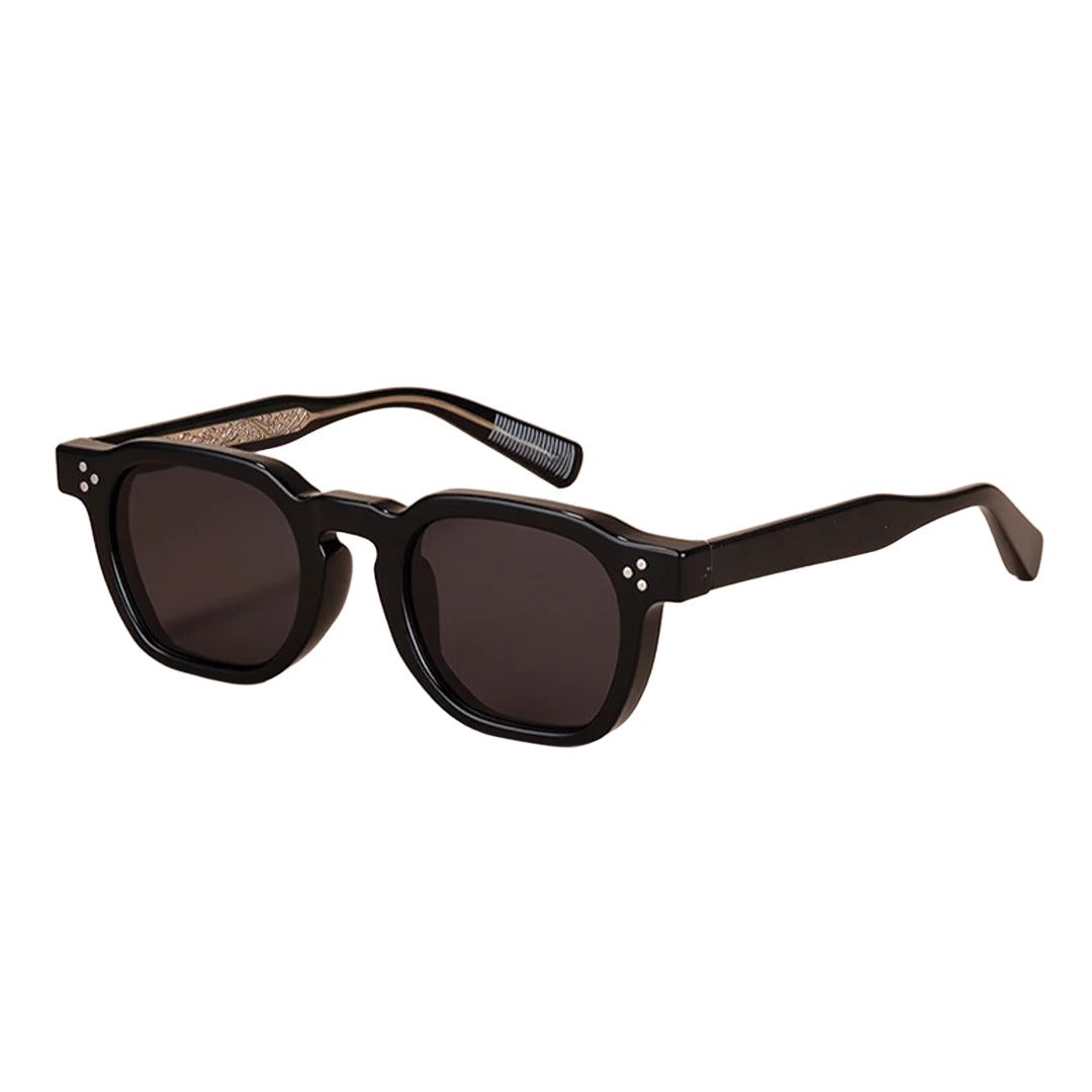 Montaro polygon frame polarized sunglasses UV400 with engraved temples and rivet accents