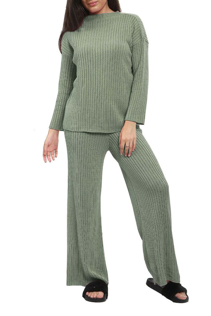 Women's cozy plush knit loungewear set with polo collar top and matching leggings soft comfort