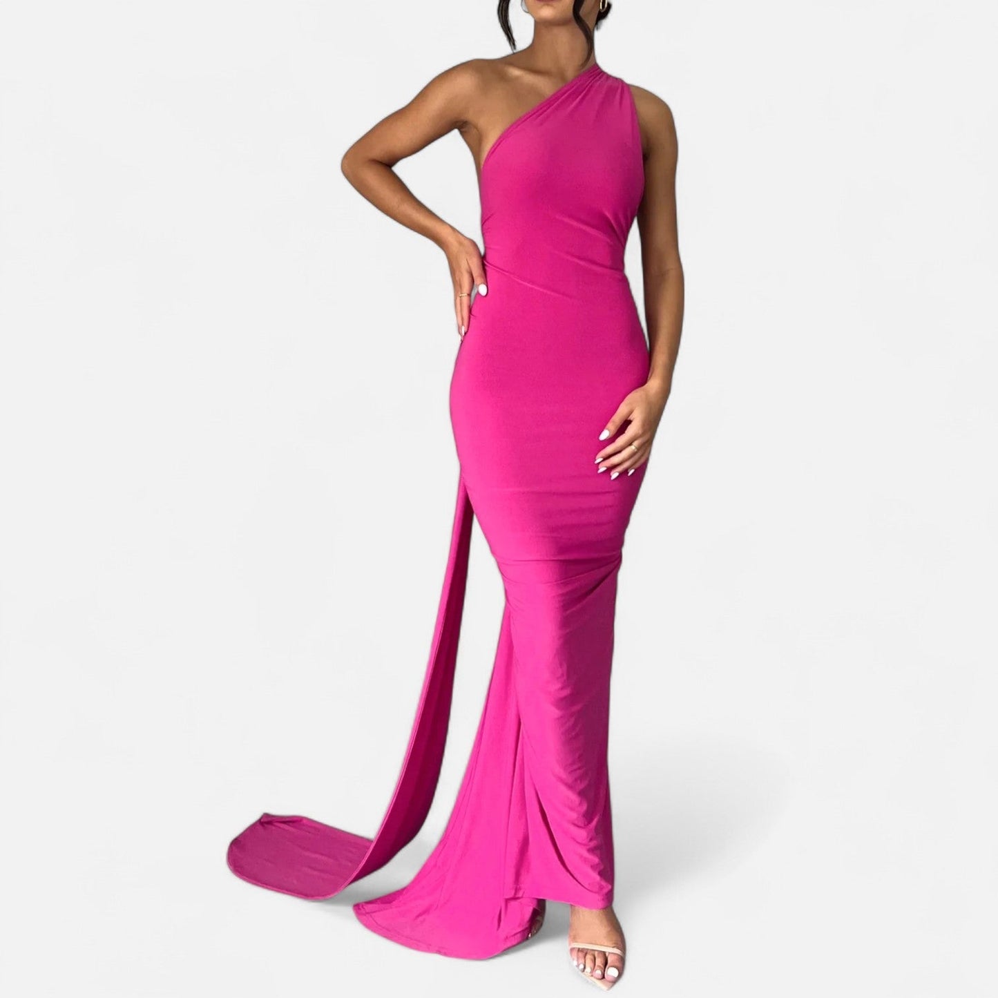 Black scarf-tier evening maxi dress with figure-flattering fit and elegant scarf detail