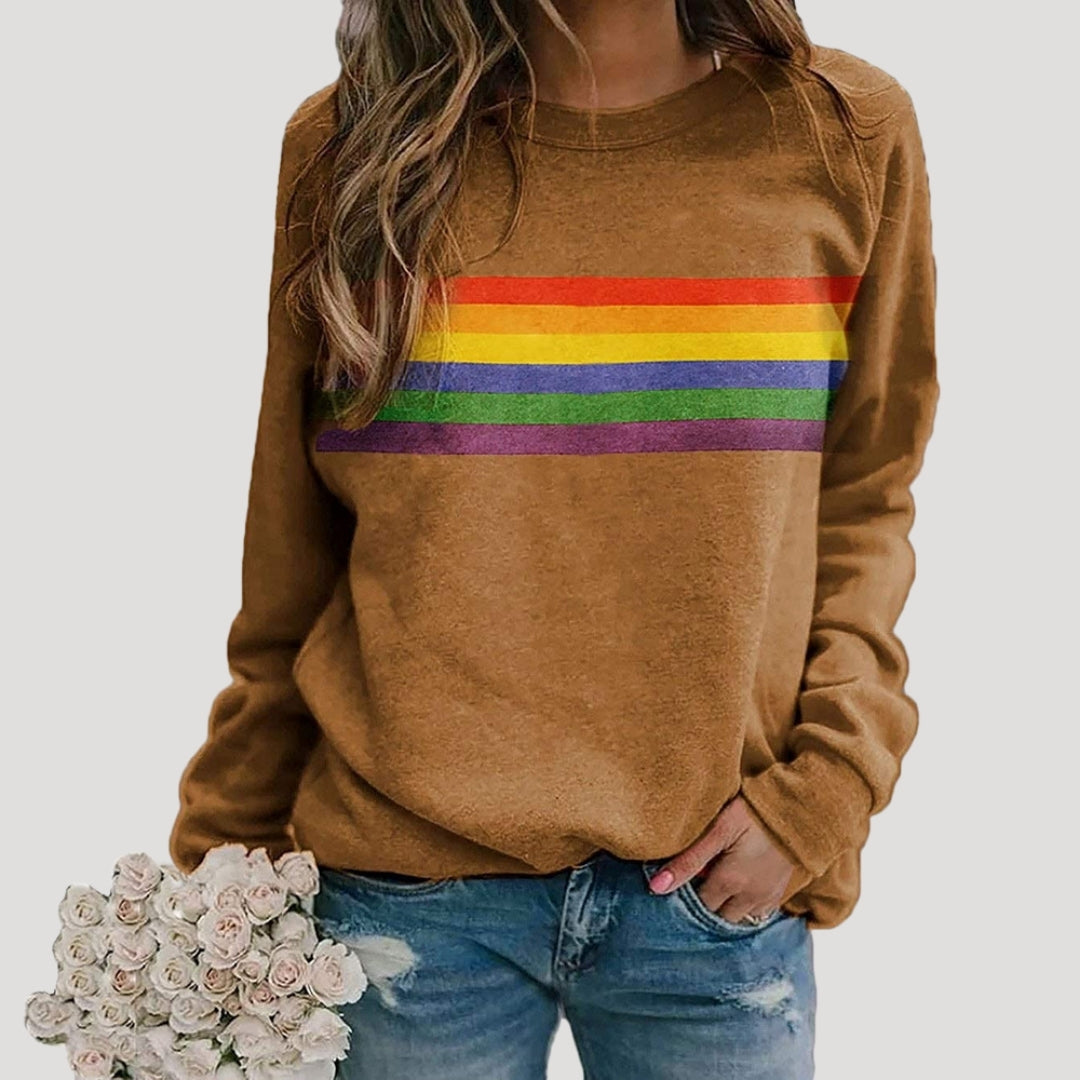 Women's rainbow stripe casual sweatshirt relaxed fit vibrant multicolor spring everyday comfort style