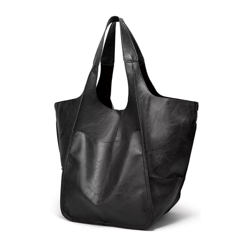 Genuine leather oversized tote bag with magnetic closure, premium professional carryall in classic style